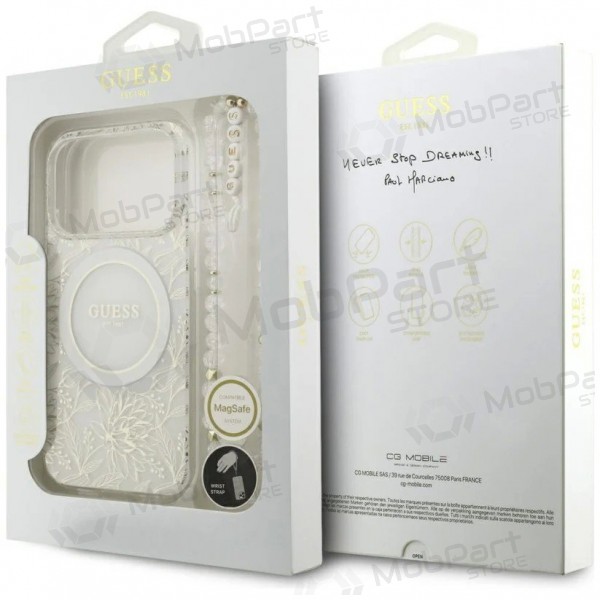 Apple iPhone 18 Pro case - Guess IML Flowers Allover Strap MagSafe (white)