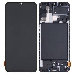 Ekranas Samsung A705 A70 2019 su lietimui jautriu stikliuku and rėmeliu Black OLED (real size)
