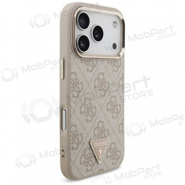 Apple iPhone 17 Pro case - Guess PU Leather 4G Strass Triangle Logo Gold Frame MagSafe (pink)