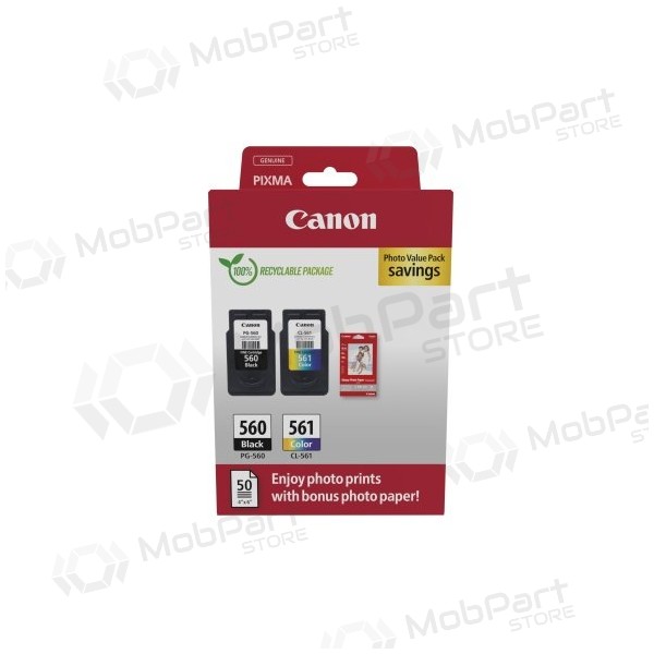 Canon CRG PG-560/CL-561 + Photo Paper Value Pack (3713C008) Ink Cartridge Set, BK/CMY