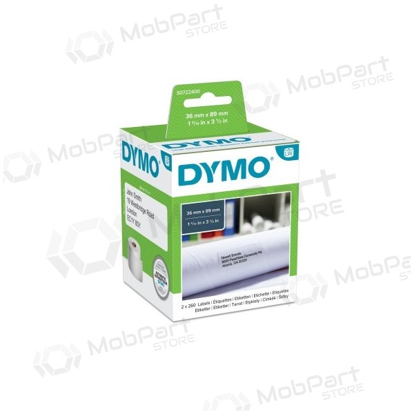 Dymo 99012 (S0722400) Labels 36 x 89mm, 2 rolls x 260 labels, White -
