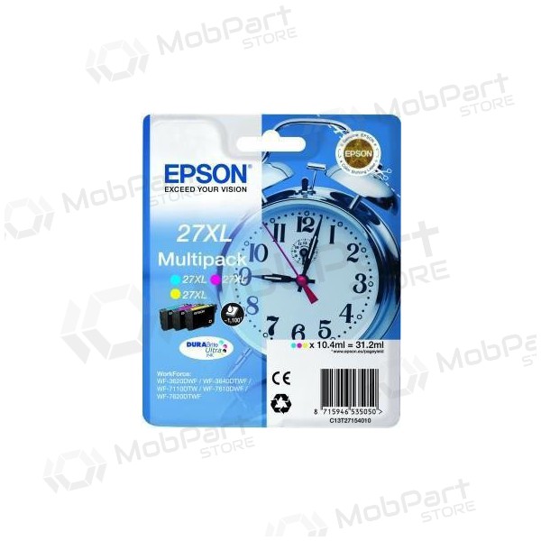 Epson No.27 XL kasečių rinkinys (C13T27154012), sky blue, , yellow cartridge for inkjet printers, 1100 pages. Epson No.27 XL kasečių rinkinys (C13T27154012), sky blue, , yellow cartridge for inkjet printers, 1100 pages.