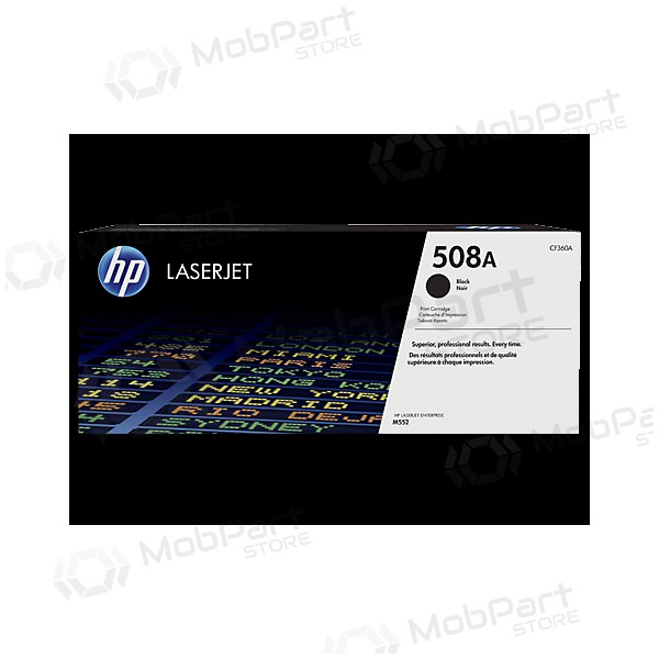 HP No.508A (CF360A), black toner cartridge for laser printers, 6,000 pages.