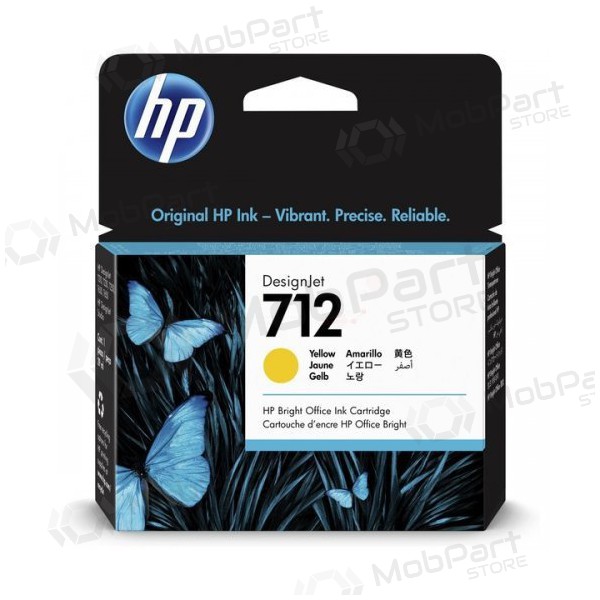 HP No.712 (3ED69A), yellow cartridge Rašaliniams spausdintuvams, 29ml.