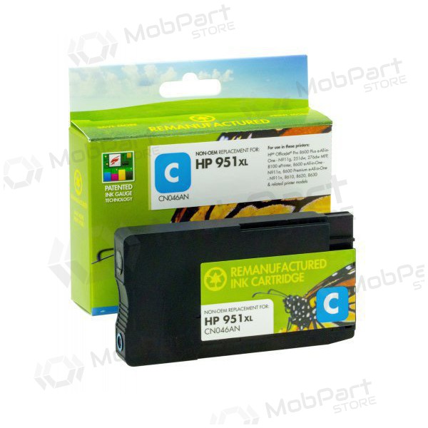 Compatible Static Control HP 951XL (CN046AE) Cyan Ink Cartridge with New Chip, for Inkjet Printers, 1500 Page Yield.